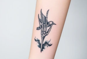 Skeleton hand reaching out of the ocean for a swallow tattoo idea