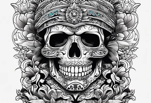 Mayan skull with mouth as cave with water coming out tattoo idea