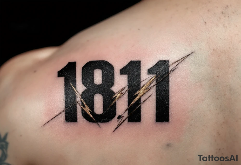 Bold block 18.11.1996 in jet black with bronze lightning bolts crossing behind the numbers. tattoo idea