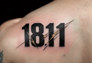 Bold block 18.11.1996 in jet black with bronze lightning bolts crossing behind the numbers. tattoo idea