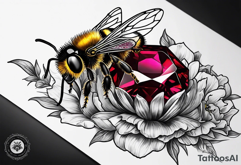 A forearm tattoo of a ruby gemstone and a honey bee tattoo idea A forearm tattoo of a ruby gemstone and a honey bee tattoo idea