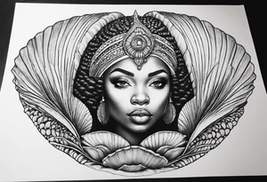 african mermaid in clam shell tattoo idea