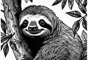 Sloth hanging on a tree tattoo idea