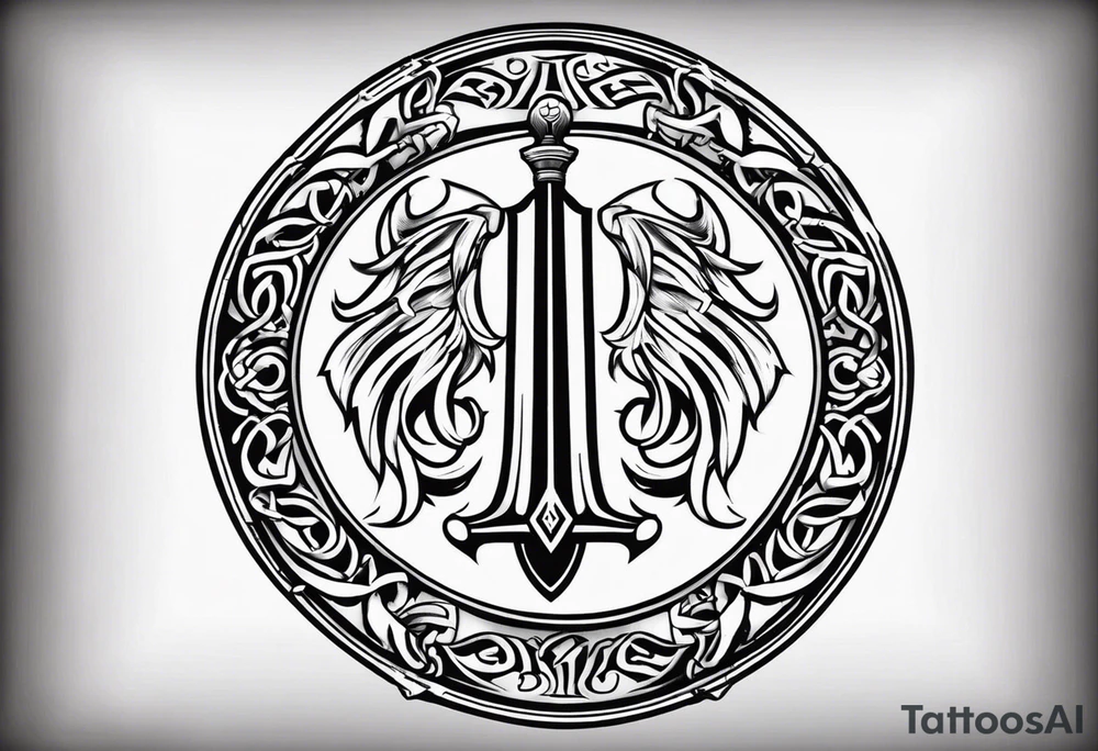 Valhalla steps round
shield sword tattoo idea
