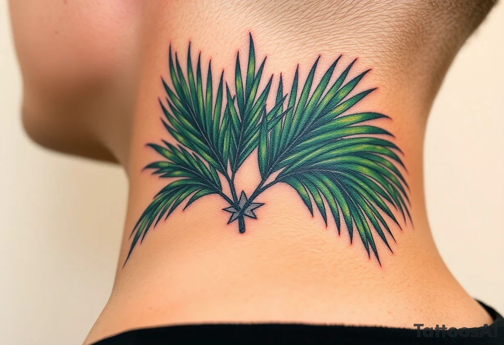 large woven palm leaves tattoo idea