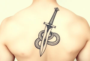 mystical snake coiled around an ancient dagger with jeweled hilt tattoo idea