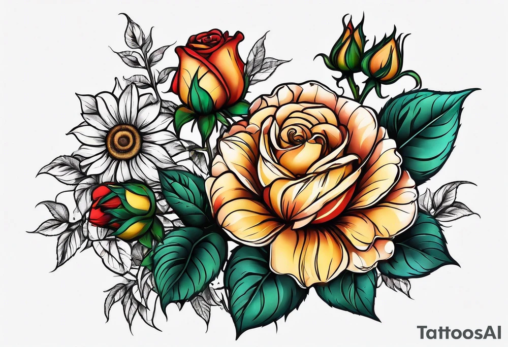 animal flower rose, sunflower, tattoo idea