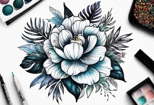 sea,, night, flower, palm, tattoo idea