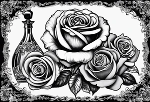 Roses, lace, pearl necklaces, 1950s perfume bottle, 1950s hair bows, 1950s pumps, lipstick tubes tattoo idea
