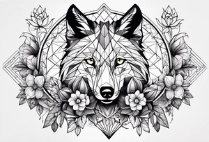 Mon tatouage serait avec des fleurs un loup des formes géométriques des ombres avec du dark tattoo idea