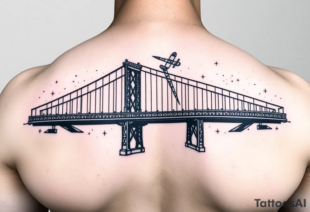 Create a tattoo of the brooklyn bridge 
Have space galaxy in the sky tattoo idea