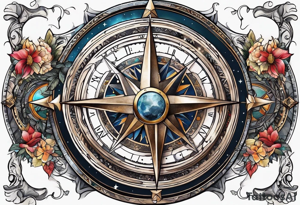 Moon and earth compass tattoo idea
