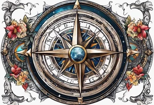 Moon and earth compass tattoo idea