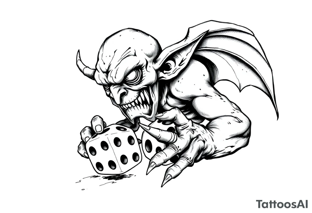 American traditional style goblin rolling dice tattoo idea