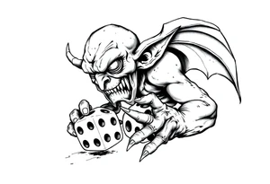 American traditional style goblin rolling dice tattoo idea