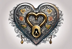 antique heart shaped lock and a key to match it tattoo idea