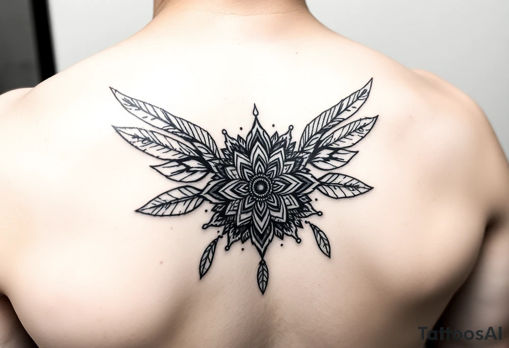 spiritual feathers ornamental mandala shaman tattoo idea