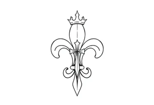 a flor de lis with a crown and a cross inside the flor de lis tattoo idea