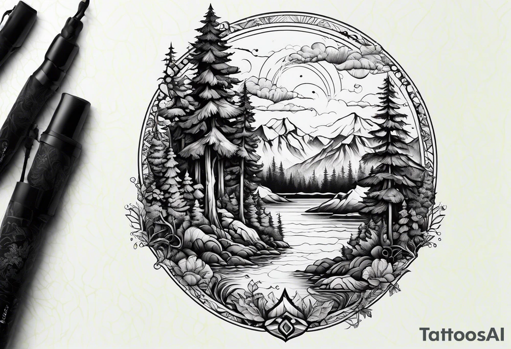 tatoo whit forest and sea tattoo idea