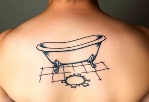 clawfoot bathtub on a tile floor and light coming up out of a crack on the floor tattoo idea