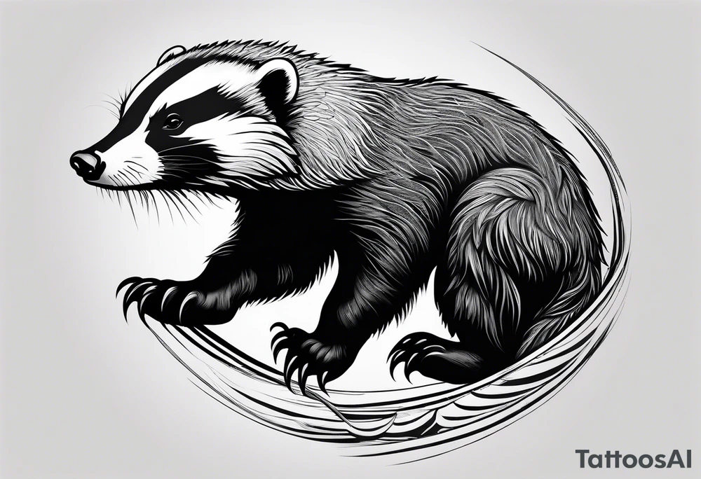 honey badger climbing up and over, claws, gentle face tattoo idea