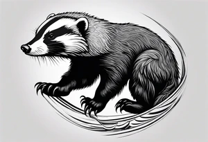 honey badger climbing up and over, claws, gentle face tattoo idea