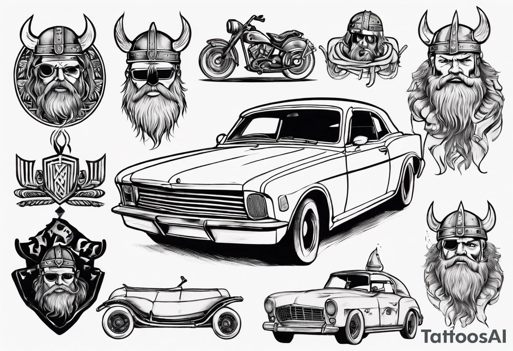 A Viking working on a vintage car tattoo idea