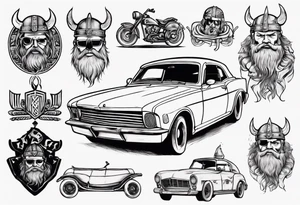 A Viking working on a vintage car tattoo idea