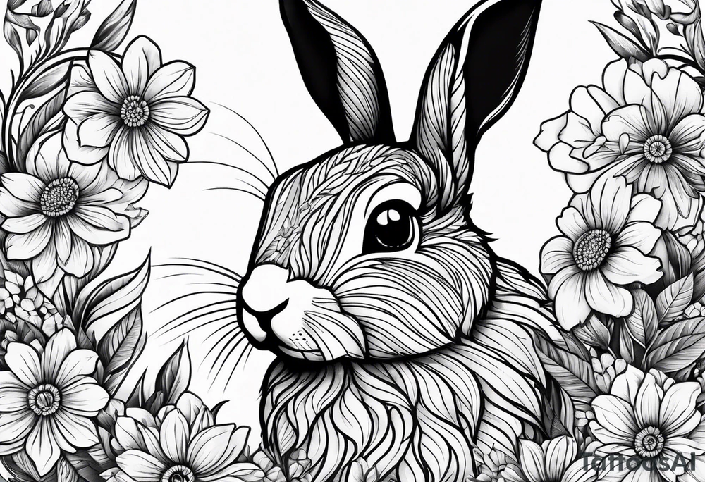 Bunny and flowers tattoo idea