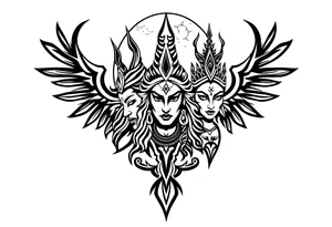 Lord Shiva, Godess Kali, Godess Lilith Together with the moon in the background tattoo idea
