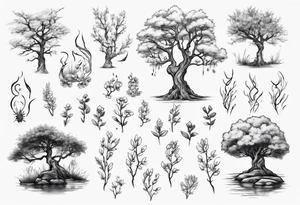 Small spring beside a oka tree tattoo idea