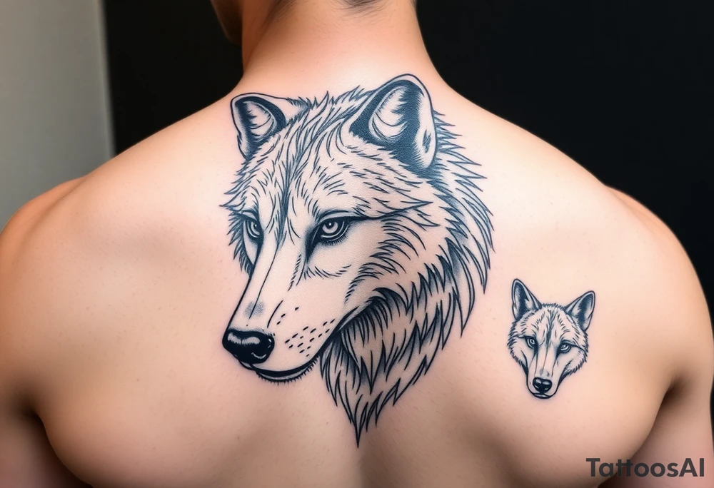 A solitary yet sublime and noble wolf and its progeny. the face tattoo idea