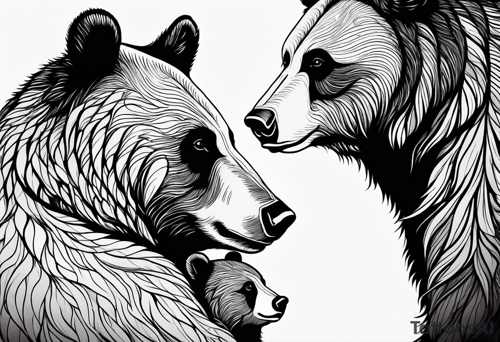 mother bear and cub looking at each other teardrop shaped simple tattoo idea
