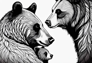 mother bear and cub looking at each other teardrop shaped simple tattoo idea