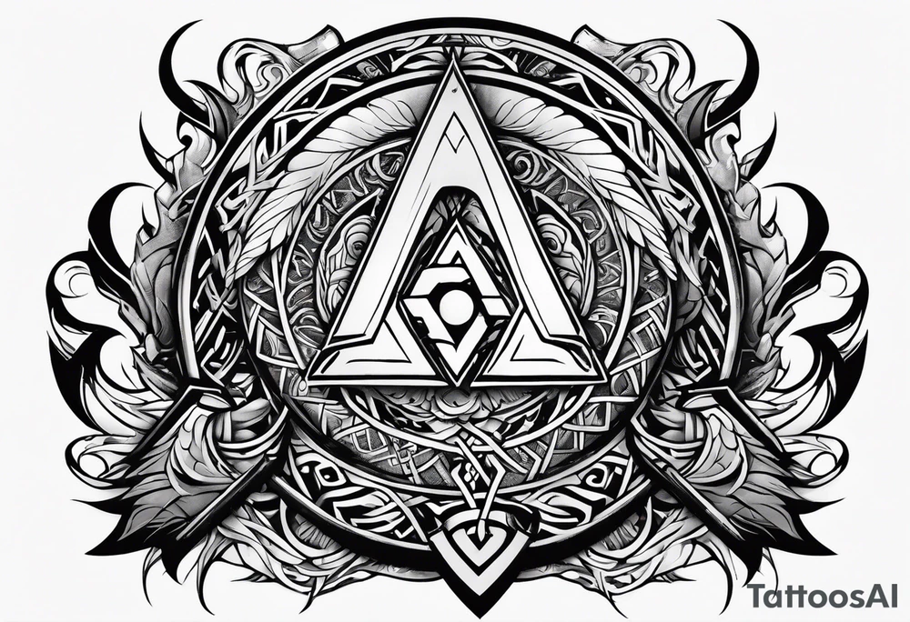 Valhalla sword shield dragon axe Valknut  tribal tattoo idea