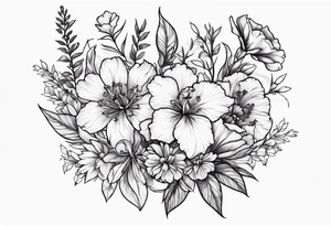 Flowers including larkspur and carnations tattoo idea