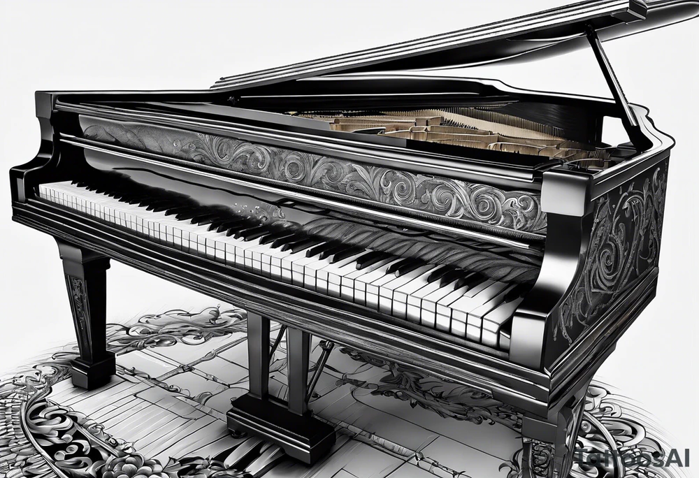 just the keys of a piano with drum sticks tattoo idea