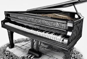 just the keys of a piano with drum sticks tattoo idea