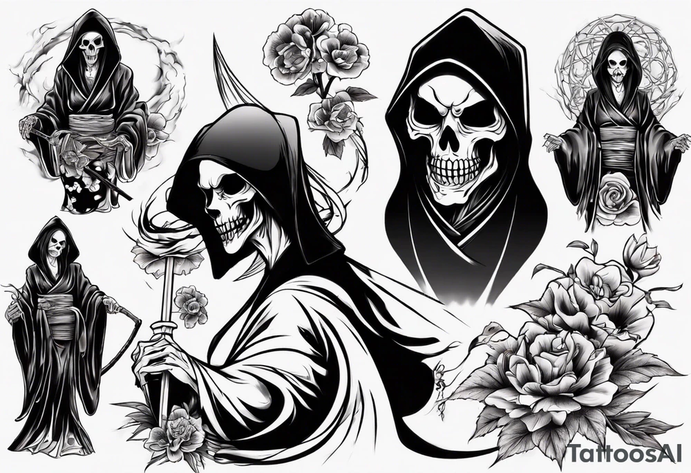 grim reaper who is also a geisha tattoo idea