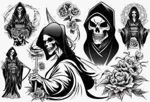 grim reaper who is also a geisha tattoo idea