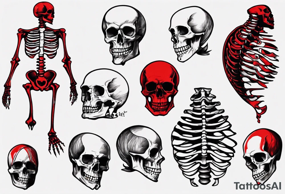 I need a ribcage tattoo of a skeleton.
The skeleton should wear a red/ black suit. tattoo idea