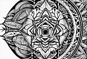 Full Polynesian tribal sleeve with turtle on top on arm tattoo idea