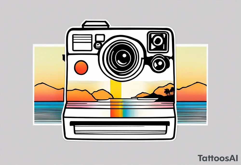 the outline of a polaroid-picture where the image of the picture is a sunset tattoo idea