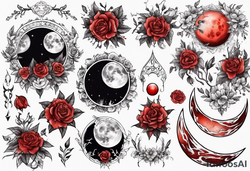 Blood moon with flowers around it tattoo idea