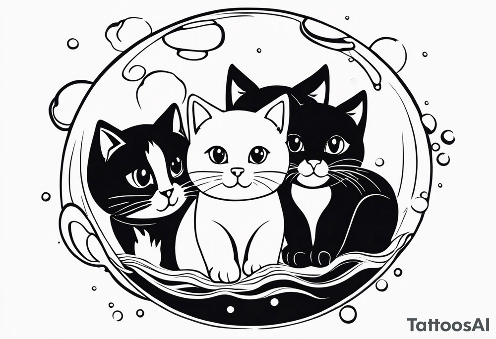 cute felines floating up in bubbles tattoo idea