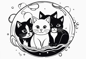 cute felines floating up in bubbles tattoo idea