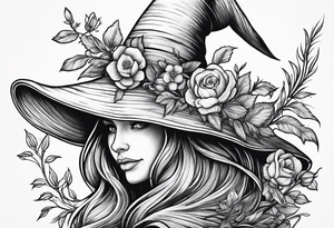 Witch broom with flowers in the straw tattoo idea