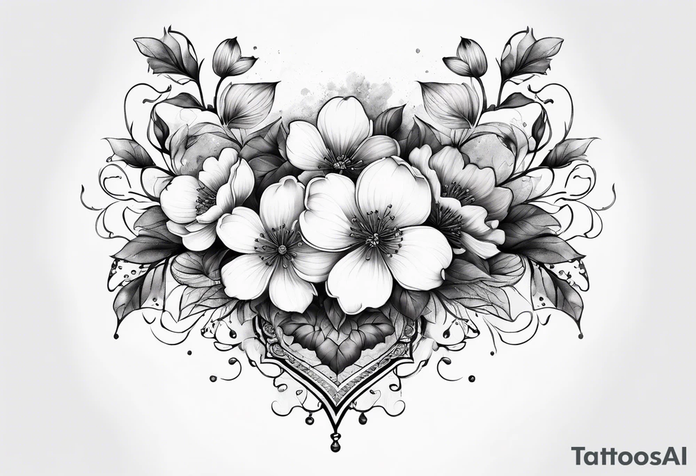 Sakura flowers with lace sternum tattoo idea