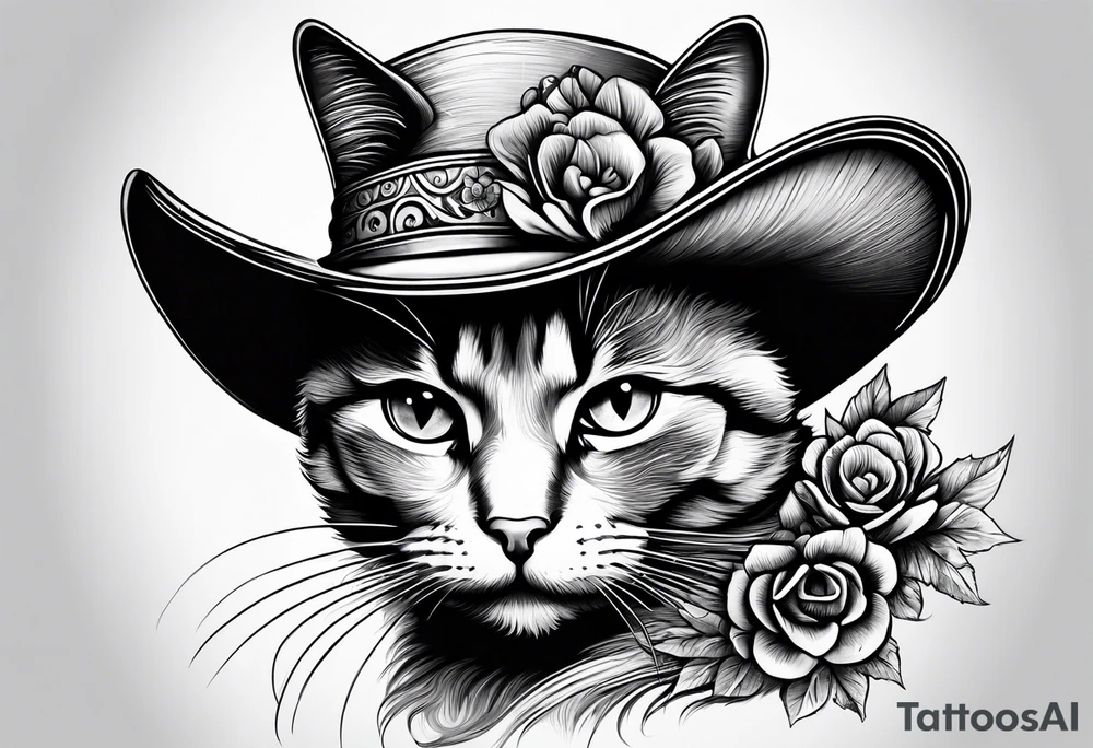 cat with a large hat funny tattoo idea