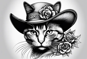 cat with a large hat funny tattoo idea
